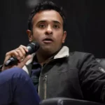 Vivek Ramaswamy speaking at a campaign event