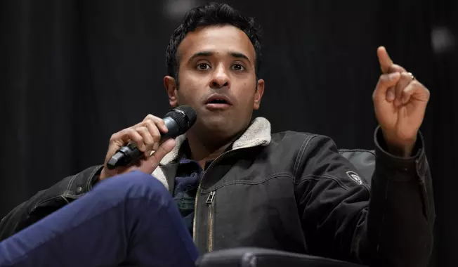 Vivek Ramaswamy speaking at a campaign event