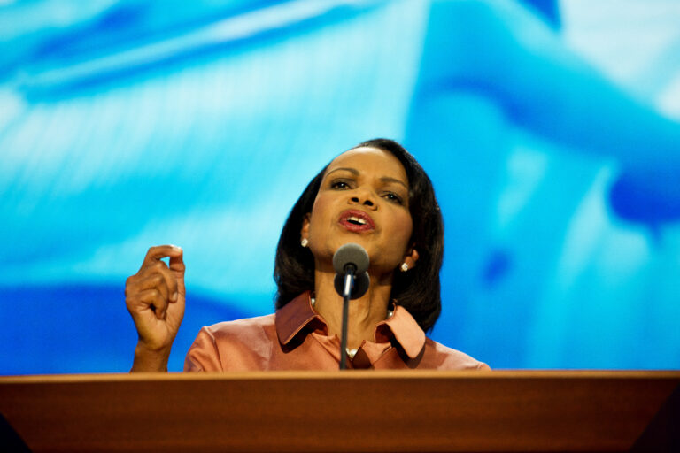 Condoleezza Rice speaking from the podium at the 2012 Republican National Convention in Tampa, August 29, 2012